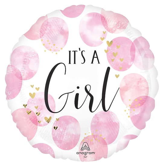 17" Pink It's a Girl Circle Print Foil Balloon